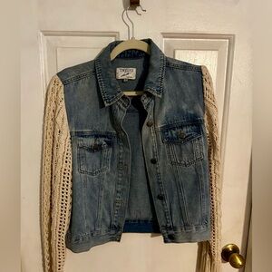 Twelve by Twelve Women's Blue Jean Jacket with Cream Sleeves